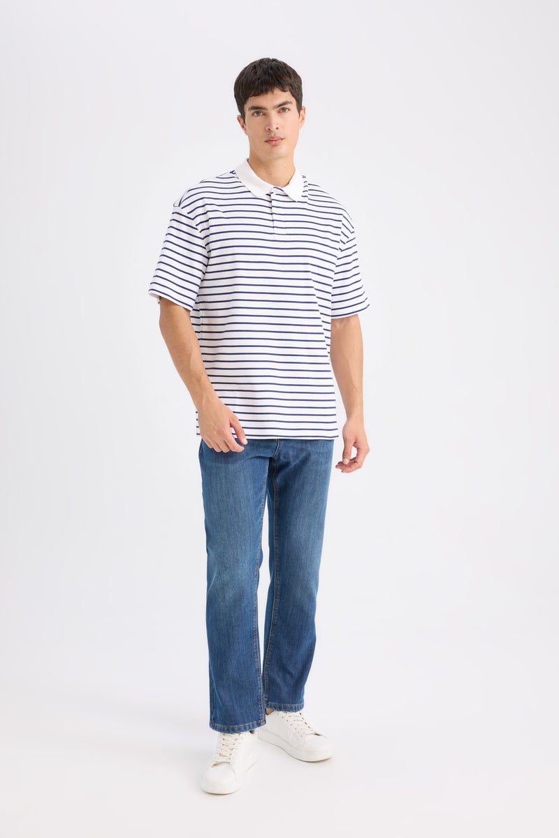 DeFacto Man Relax Fit Striped Short Sleeve Ribbed Polo T-Shirt - Image 3