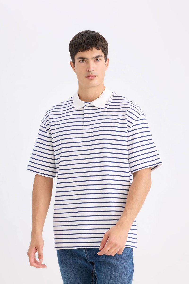 DeFacto Man Relax Fit Striped Short Sleeve Ribbed Polo T-Shirt - Image 5