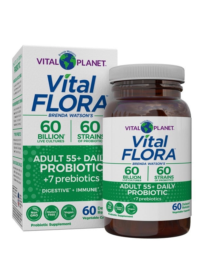 فيتل بلانت Vital Planet - Vital Flora Adults Over 55 Daily Probiotic 60 Billion CFU، سلالات متنوعة، بريبايوتيك عضوي، دعم المناعة، تخفيف الغازات، صحة الجهاز الهضمي البروبيوتيك للنساء والرجال 60 كبسولة - Image 1
