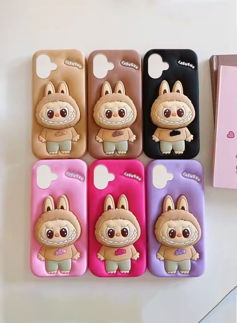 Wtech Apple iPhone 16 Plus 5G 2024 3D Labubu Cartoon Pop Case, Premium Soft Liquid Jelly Silicone Case with Phone Holder Cool Full Protective Cute Aesthetic Case Cover - Brown - Image 4