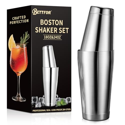BETTFOR Boston Shaker Set 18oz 28oz 2Piece Tins Professional 304 Stainless Steel Cocktail Shaker with LeakProof Weighted Base for Bartending Home Bar Use Silver - Image 1