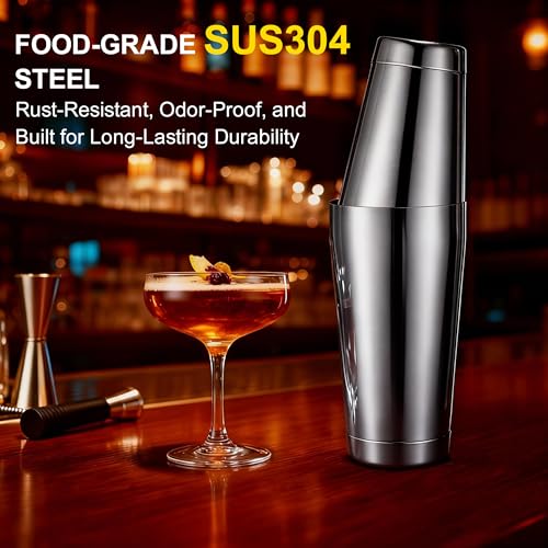 BETTFOR Boston Shaker Set 18oz 28oz 2Piece Tins Professional 304 Stainless Steel Cocktail Shaker with LeakProof Weighted Base for Bartending Home Bar Use Silver - Image 3