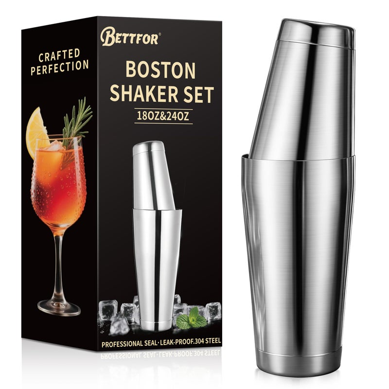BETTFOR Boston Shaker Set 18oz 28oz 2Piece Tins Professional 304 Stainless Steel Cocktail Shaker with LeakProof Weighted Base for Bartending Home Bar Use Silver - Image 2