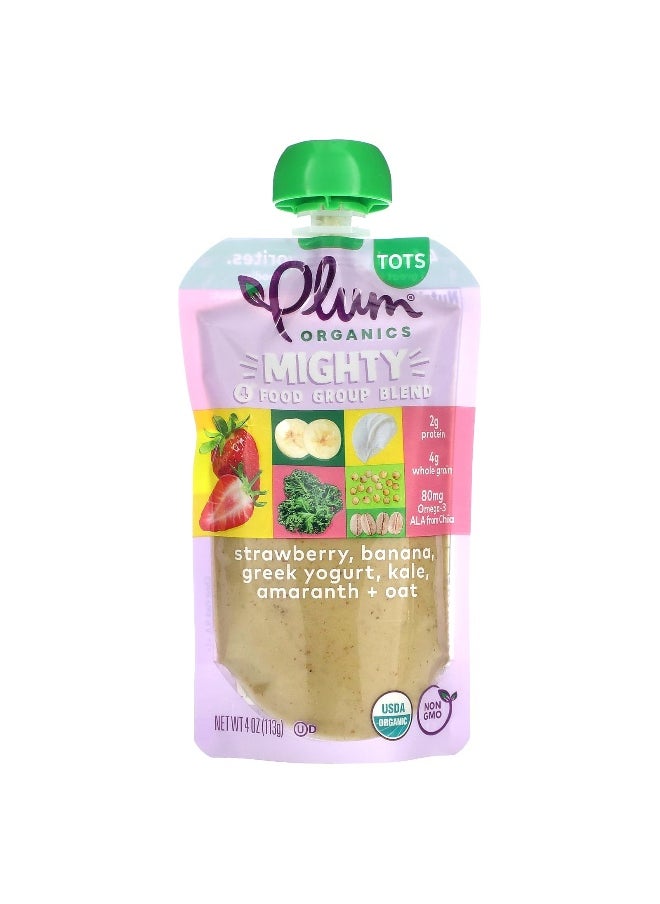 Plum Organics Plum Organics, Mighty Food Group Blend, Tots, Strawberry, Banana, Greek Yogurt, Kale, Amaranth, Oat, 4 oz (113 g)  - Image 1