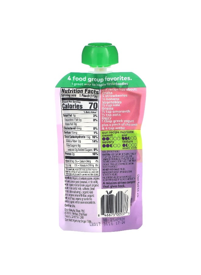 Plum Organics Plum Organics, Mighty Food Group Blend, Tots, Strawberry, Banana, Greek Yogurt, Kale, Amaranth, Oat, 4 oz (113 g)  - Image 2