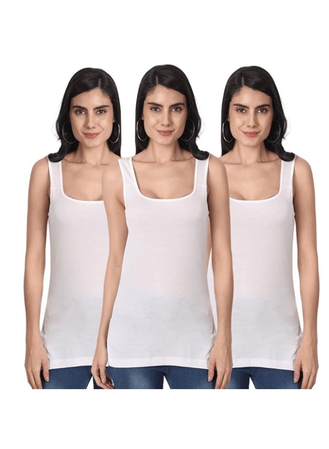 Aimly Women's Cotton Camisole Slip White Pack of 3 in White Color - Image 1