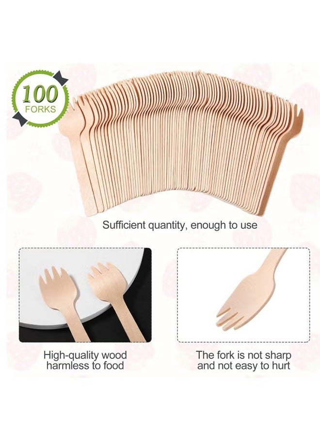شوكات خشبية يمكن التخلص منها ، 100 قطعة ميني فورك شوكات صغيرة مقبلات السائبة شوكات قابلة للتحويل إلى سماد ، مقاومة للارتداء ، أدوات المائدة الصغيرة كعكة شوكة كرنفال حفلة عيد ميلاد نزهة اللوازم - Image 3