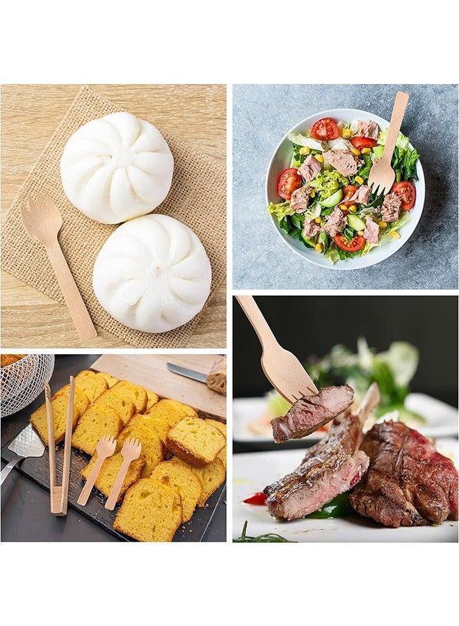 شوكات خشبية يمكن التخلص منها ، 100 قطعة ميني فورك شوكات صغيرة مقبلات السائبة شوكات قابلة للتحويل إلى سماد ، مقاومة للارتداء ، أدوات المائدة الصغيرة كعكة شوكة كرنفال حفلة عيد ميلاد نزهة اللوازم - Image 5