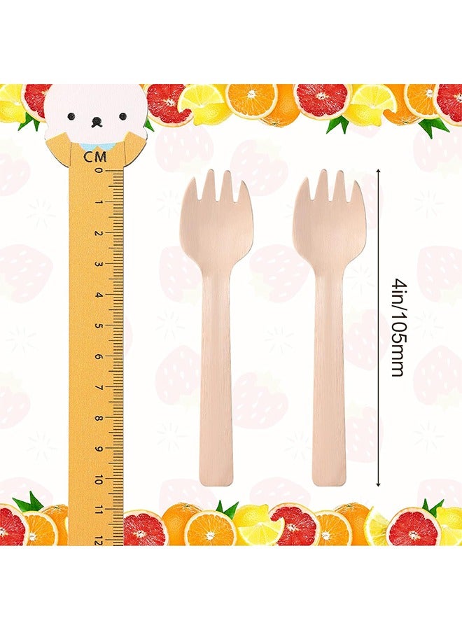 شوكات خشبية يمكن التخلص منها ، 100 قطعة ميني فورك شوكات صغيرة مقبلات السائبة شوكات قابلة للتحويل إلى سماد ، مقاومة للارتداء ، أدوات المائدة الصغيرة كعكة شوكة كرنفال حفلة عيد ميلاد نزهة اللوازم - Image 2