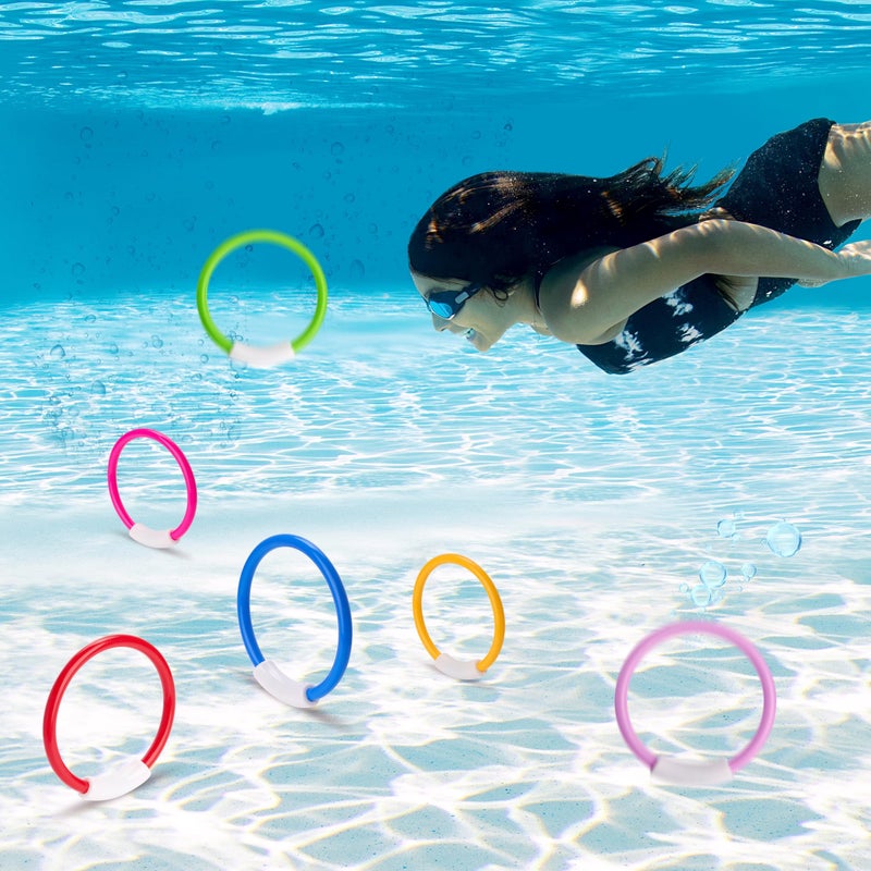 JOYIN Dive Rings Pool Toys, 8 Pcs Colorful Pool Rings for Kids, Underwater Training Swimming Diving Toy for Kids Gifts Summer Swim Water Fun Games - Image 3