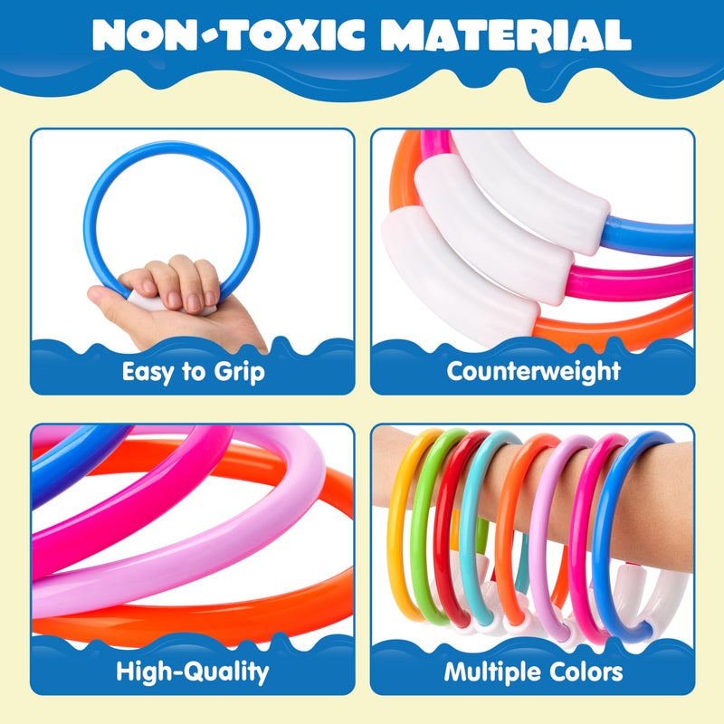 JOYIN Dive Rings Pool Toys, 8 Pcs Colorful Pool Rings for Kids, Underwater Training Swimming Diving Toy for Kids Gifts Summer Swim Water Fun Games - Image 4