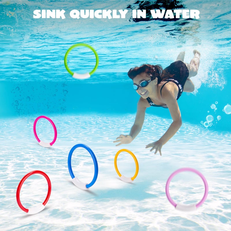 JOYIN Dive Rings Pool Toys, 8 Pcs Colorful Pool Rings for Kids, Underwater Training Swimming Diving Toy for Kids Gifts Summer Swim Water Fun Games - Image 2