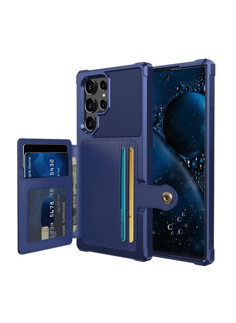 Wallet Case for Galaxy S22 Ultra, Card Holder Phone Case with RFID Protected Cover Shockproof TPU+Leather Double Layered Security Multifunctional Case Smartphone Cover for Galaxy S22 Ultra 2022(Blue)