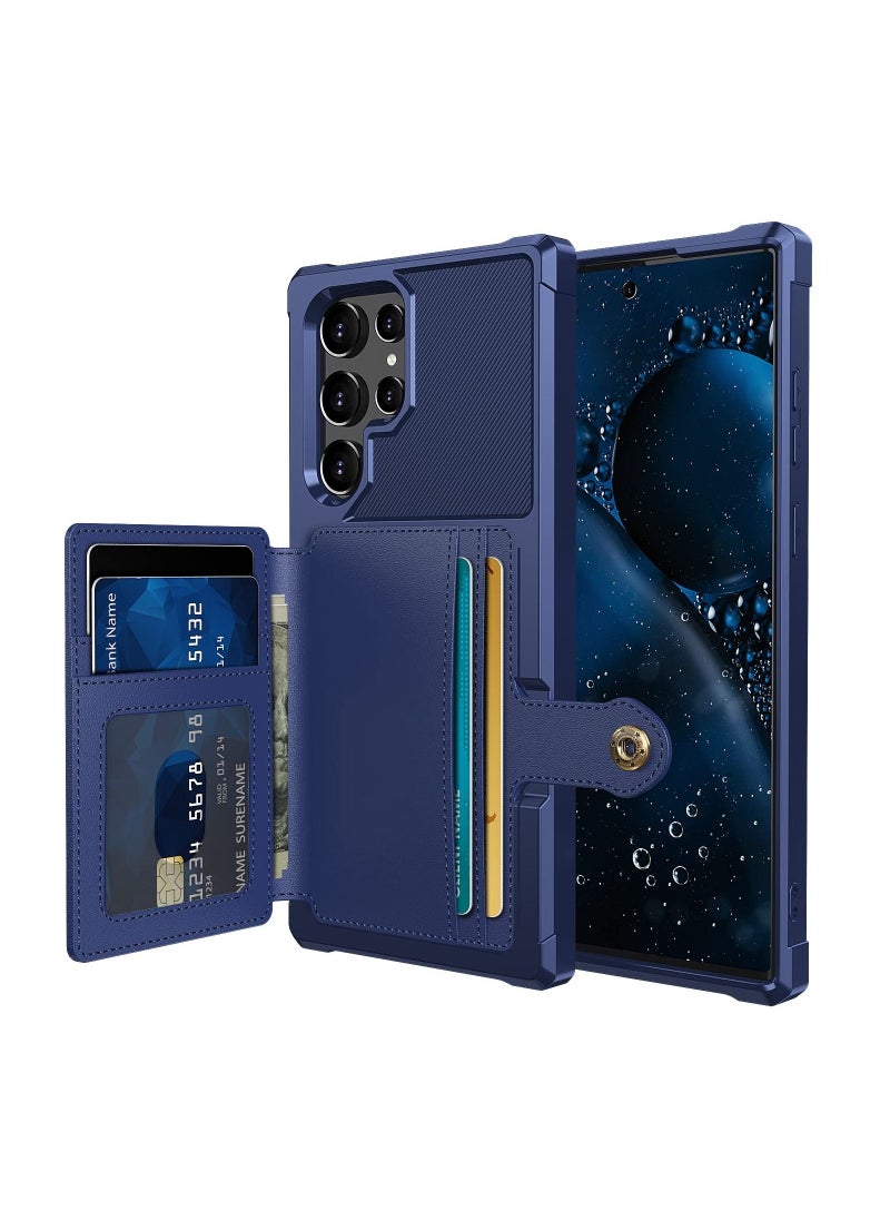 SYOSI - Wallet Case for Galaxy S22 Ultra, Card Holder Phone Case with RFID Protected Cover Shockproof TPU+Leather Double Layered Security Multifunctional Case Smartphone Cover for Galaxy S22 Ultra 2022(Blue) - Image 1