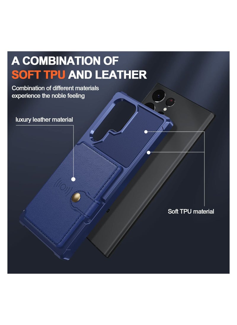 SYOSI - Wallet Case for Galaxy S22 Ultra, Card Holder Phone Case with RFID Protected Cover Shockproof TPU+Leather Double Layered Security Multifunctional Case Smartphone Cover for Galaxy S22 Ultra 2022(Blue) - Image 1