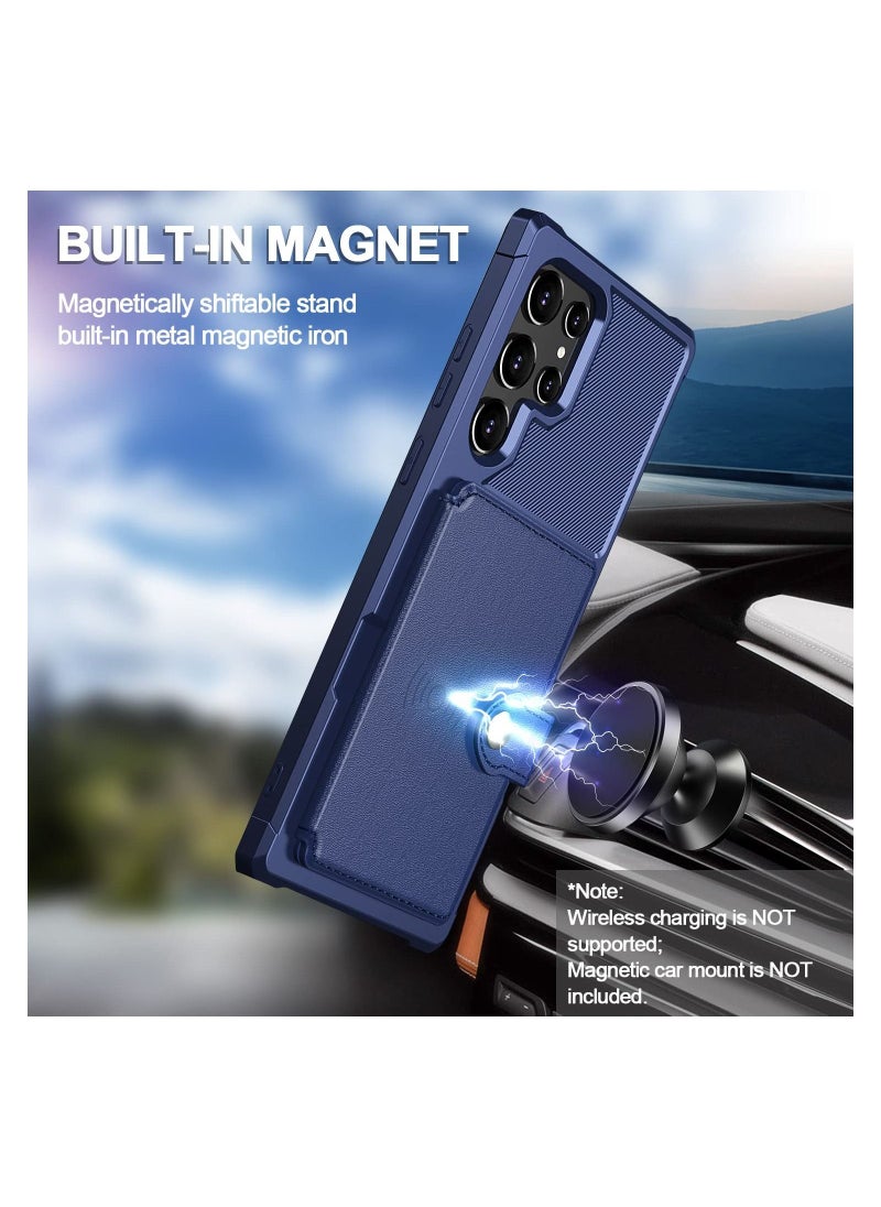 SYOSI - Wallet Case for Galaxy S22 Ultra, Card Holder Phone Case with RFID Protected Cover Shockproof TPU+Leather Double Layered Security Multifunctional Case Smartphone Cover for Galaxy S22 Ultra 2022(Blue) - Image 1