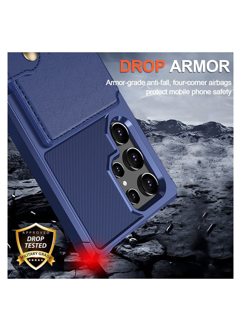 SYOSI - Wallet Case for Galaxy S22 Ultra, Card Holder Phone Case with RFID Protected Cover Shockproof TPU+Leather Double Layered Security Multifunctional Case Smartphone Cover for Galaxy S22 Ultra 2022(Blue) - Image 1