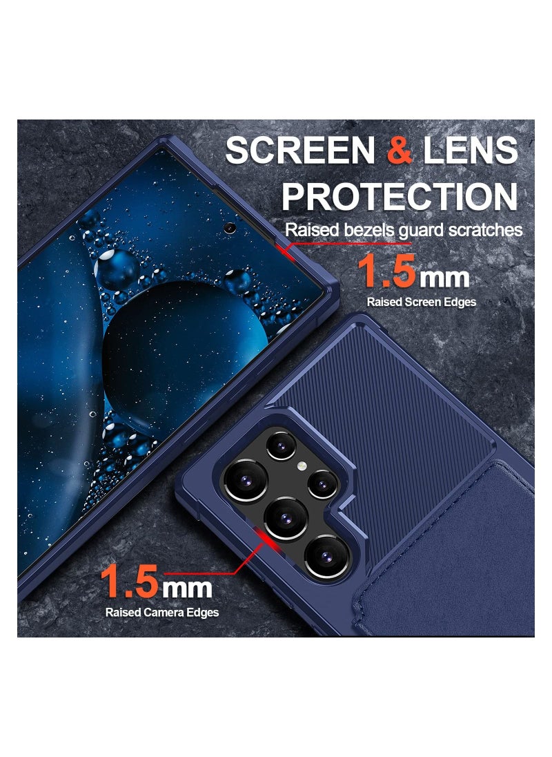 SYOSI - Wallet Case for Galaxy S22 Ultra, Card Holder Phone Case with RFID Protected Cover Shockproof TPU+Leather Double Layered Security Multifunctional Case Smartphone Cover for Galaxy S22 Ultra 2022(Blue) - Image 1