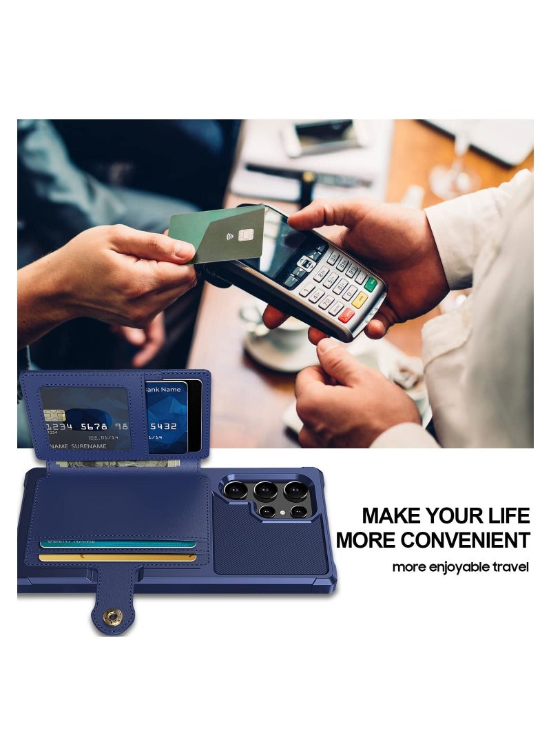 SYOSI - Wallet Case for Galaxy S22 Ultra, Card Holder Phone Case with RFID Protected Cover Shockproof TPU+Leather Double Layered Security Multifunctional Case Smartphone Cover for Galaxy S22 Ultra 2022(Blue) - Image 1