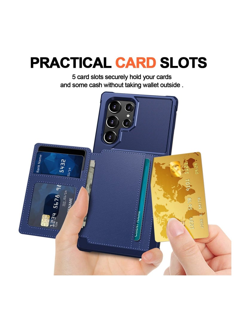 SYOSI - Wallet Case for Galaxy S22 Ultra, Card Holder Phone Case with RFID Protected Cover Shockproof TPU+Leather Double Layered Security Multifunctional Case Smartphone Cover for Galaxy S22 Ultra 2022(Blue) - Image 1