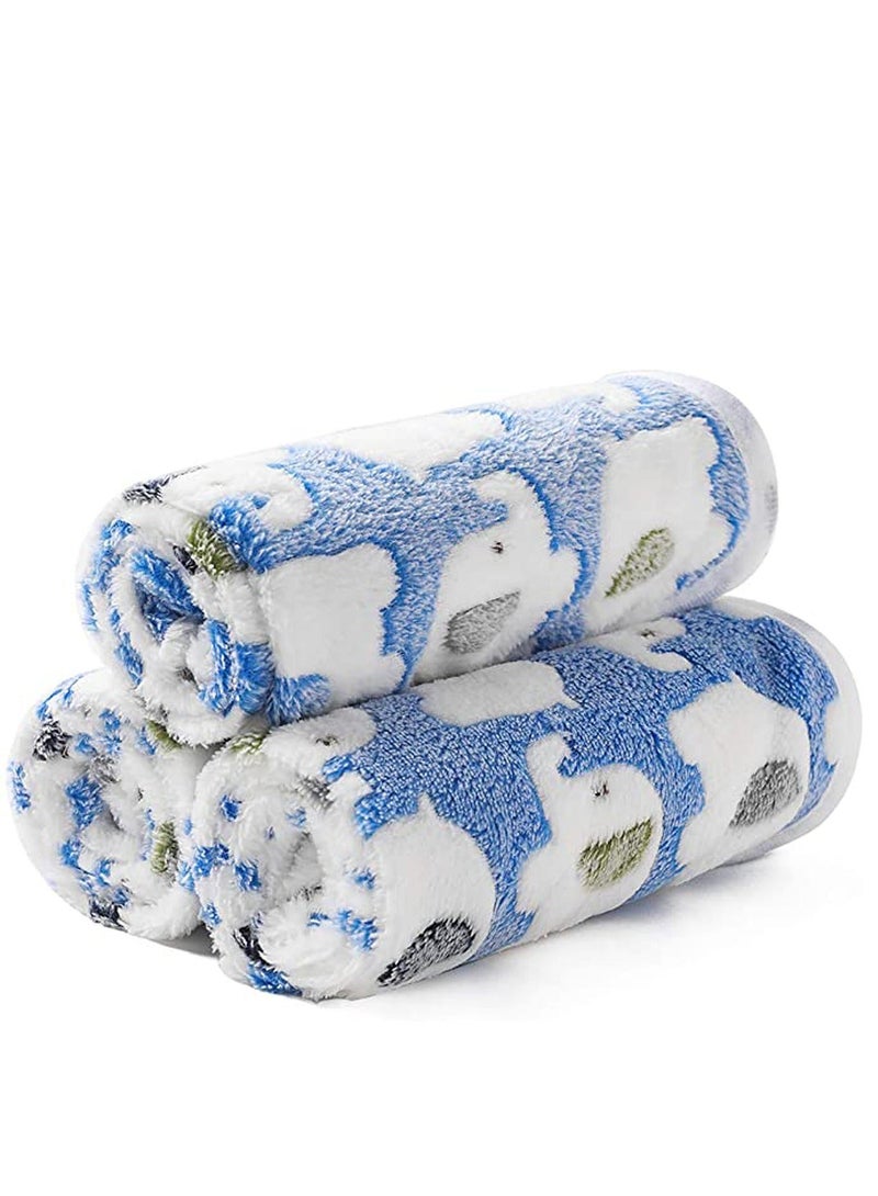 3 Pieces Blankets Super Soft Fluffy Premium Cute Elephant Pattern Pet Blanket Flannel Throw for Dog Puppy Cat - Image 2