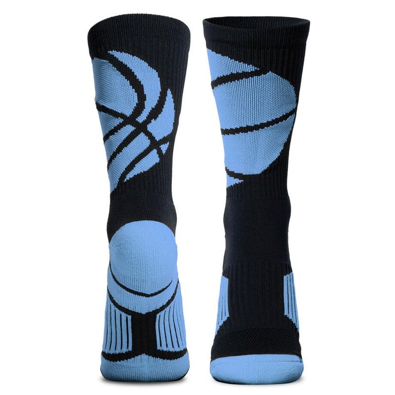 ChalkTalkSPORTS Basketball Performance Crew Socks - Black & Carolina Blue - Adult Mid-Calf Socks - Image 3