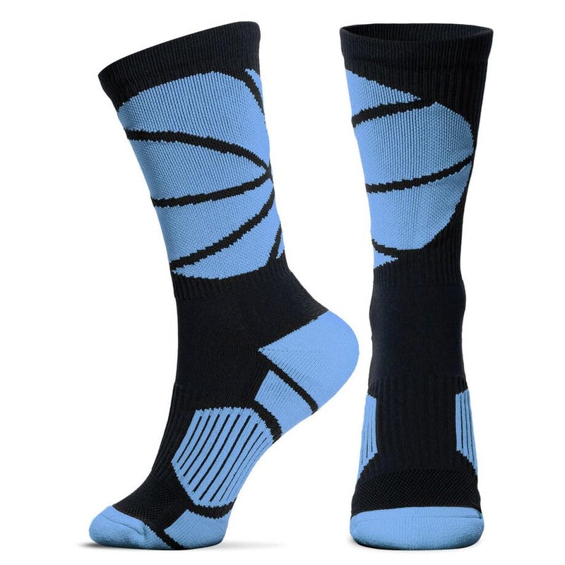 ChalkTalkSPORTS Basketball Performance Crew Socks - Black & Carolina Blue - Adult Mid-Calf Socks - Image 5
