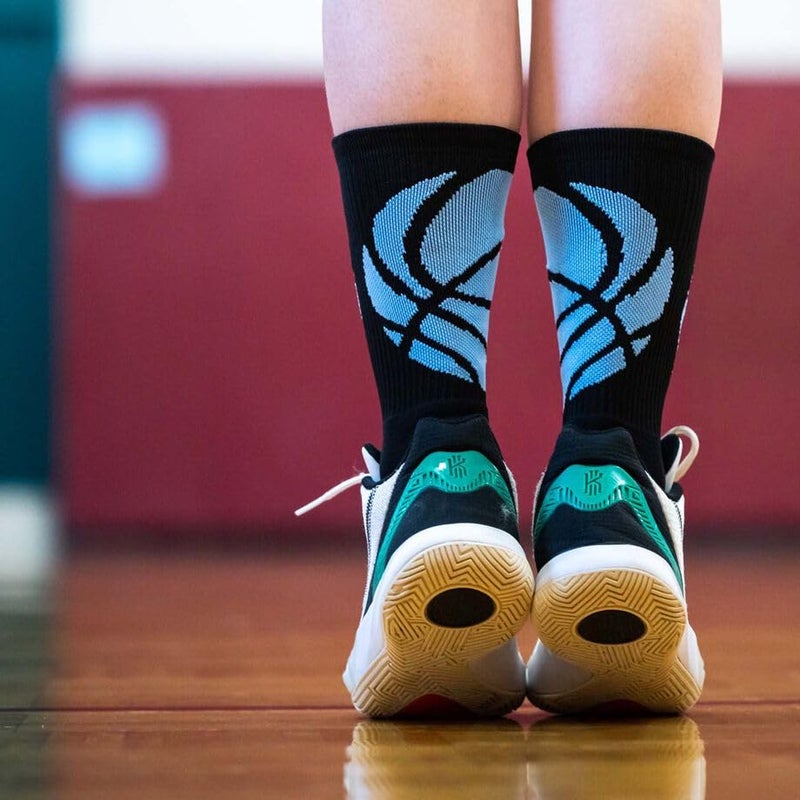 ChalkTalkSPORTS Basketball Performance Crew Socks - Black & Carolina Blue - Adult Mid-Calf Socks - Image 2