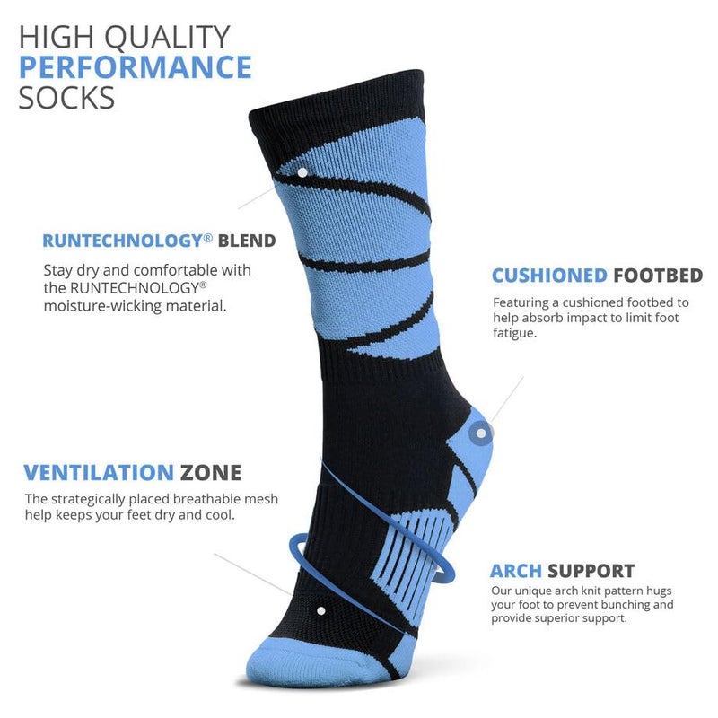 ChalkTalkSPORTS Basketball Performance Crew Socks - Black & Carolina Blue - Adult Mid-Calf Socks - Image 4