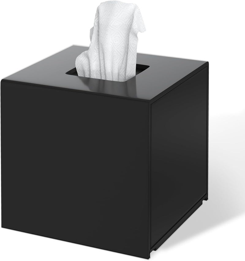 FEMELI Tissue Box Cover,Square Acrylic Tissues Paper Holder for Bathroom Bedroom Office,Black - Image 1