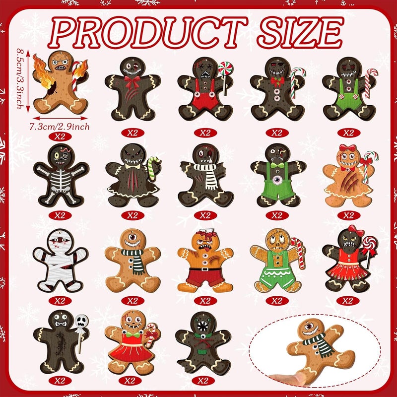 Kajaia 36 Pcs Ginger Dead Man Horror Wooden Ornament Goth Gingerbread Man Christmas Tree Hanging Ornaments Creepy Spooky Scary Prop Christmas Decorations for Christmas Tree Ornament - Image 2