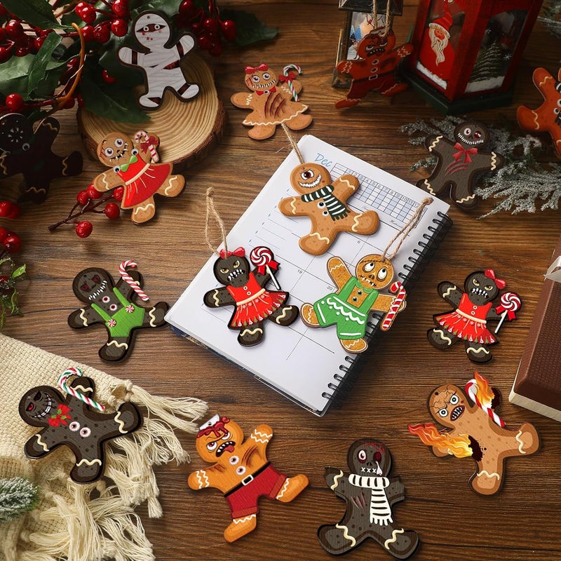Kajaia 36 Pcs Ginger Dead Man Horror Wooden Ornament Goth Gingerbread Man Christmas Tree Hanging Ornaments Creepy Spooky Scary Prop Christmas Decorations for Christmas Tree Ornament - Image 5