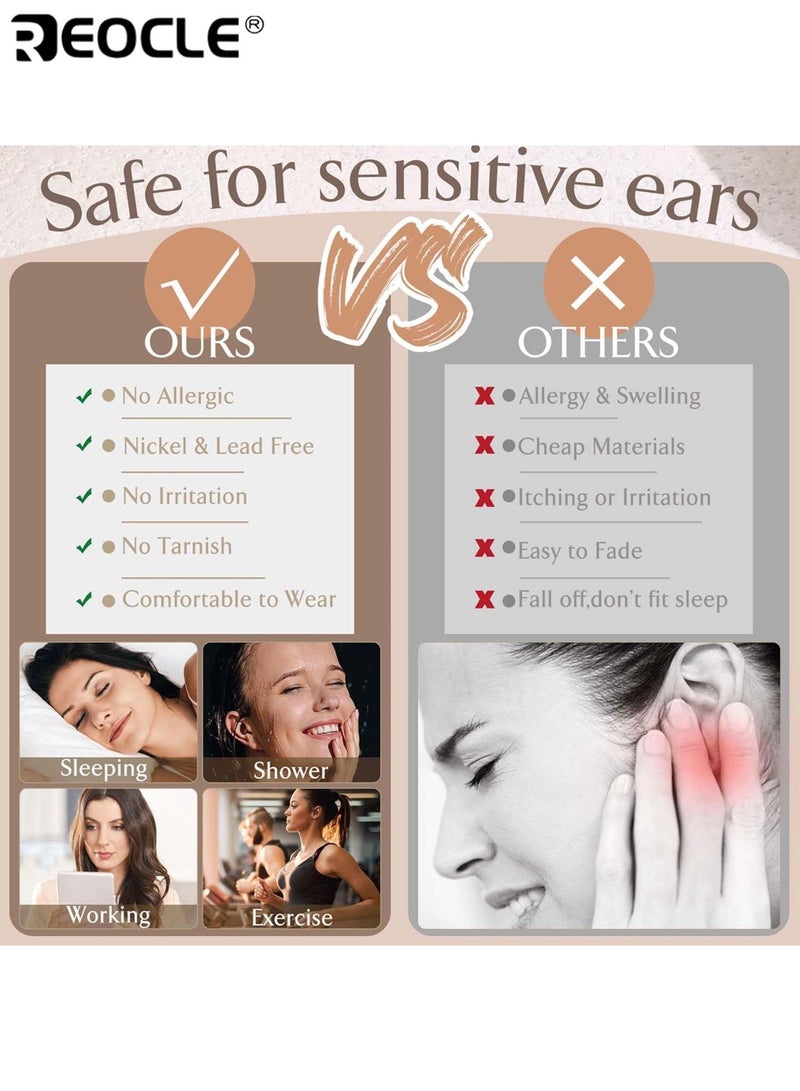 REOCLE 15 Pair Hypoallergenic Surgical Steel Earrings for Sensitive Ears Flat Back Stud Earrings Small Stainless Steel Hoop with Screw Back Secure Fit Comfortable to Wear Ideal for Multiple Piercings for Women and Men - Image 4