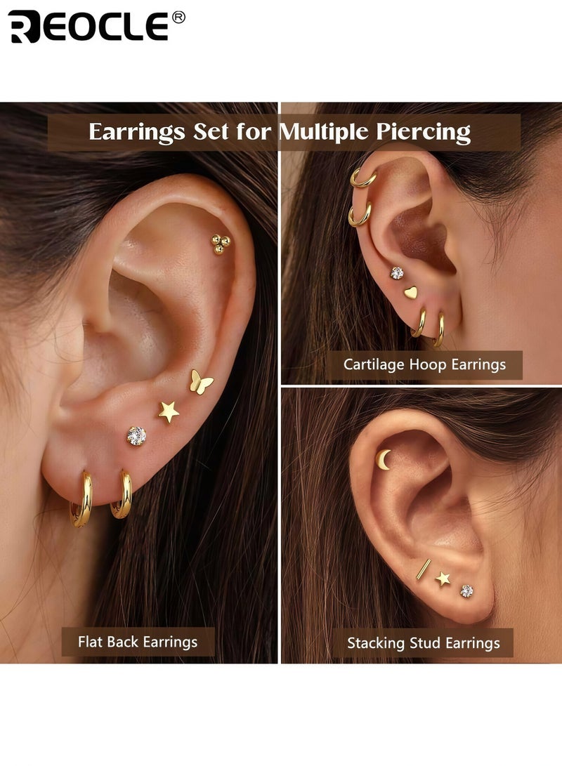 REOCLE 15 Pair Hypoallergenic Surgical Steel Earrings for Sensitive Ears Flat Back Stud Earrings Small Stainless Steel Hoop with Screw Back Secure Fit Comfortable to Wear Ideal for Multiple Piercings for Women and Men - Image 2