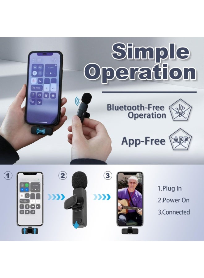 Wireless Lavalier Microphone, 2 Wireless Mics with Type-C & Lightning Adapter, Dual Noise Reduction Clip-on Mic for iPhone, Android, Video Recording, TikTok, Zoom, 2 Windshields - Image 3