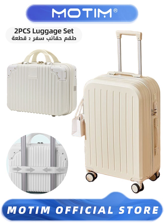 موتيم 2 قطع الصعود المحمولة على الأمتعة مجموعات حقائب السفر تحمل الأمتعة مع عجلات دوارة حقيبة حمل مؤطرة من الألومنيوم مع منفذ USB وحامل أكواب وحامل هاتف أمتعة كبيرة مسجلة  - Image 1