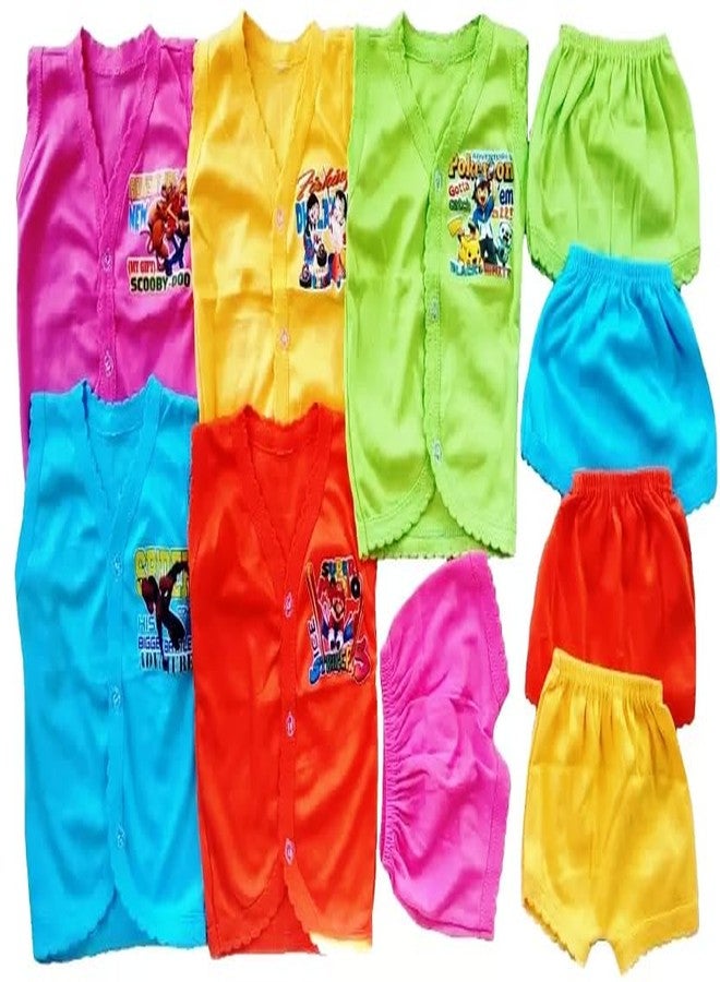 Fassify® New Born Baby Boy & Girls Stylish Trendy Jablas/Top/TShirt and Shorts Dress set with front button open. Pack of 5pc combo set (0-6 Months)(Multicolor) - Image 2