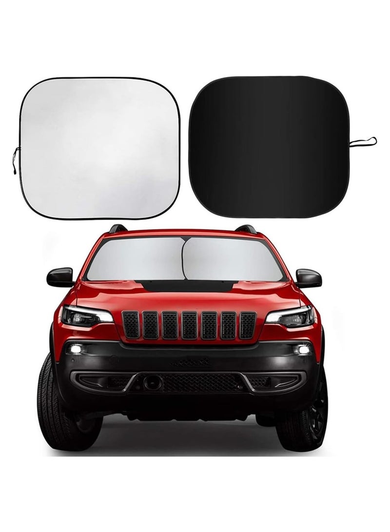 إي سي في في 2 قطعة من واقيات الشمس للزجاج الأمامي للسيارة مع حقيبة تخزين قابلة للطي للنافذة الأمامية للسيارة، واقي شمس تلقائي يحجب أقصى قدر من الأشعة فوق البنفسجية ويحافظ على برودة التصميمات الداخلية للسيارة (قياسي (60.96 × 73.66 سم) - Image 1