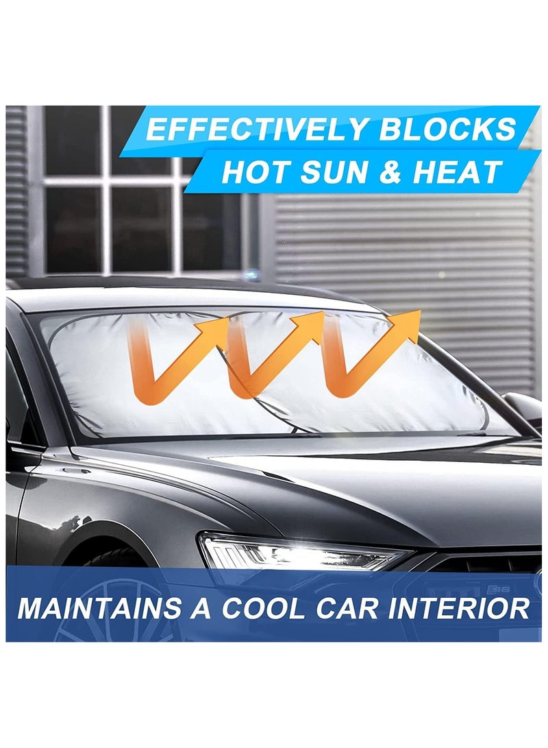 إي سي في في 2 قطعة من واقيات الشمس للزجاج الأمامي للسيارة مع حقيبة تخزين قابلة للطي للنافذة الأمامية للسيارة، واقي شمس تلقائي يحجب أقصى قدر من الأشعة فوق البنفسجية ويحافظ على برودة التصميمات الداخلية للسيارة (قياسي (60.96 × 73.66 سم) - Image 2