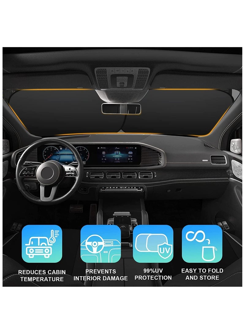إي سي في في 2 قطعة من واقيات الشمس للزجاج الأمامي للسيارة مع حقيبة تخزين قابلة للطي للنافذة الأمامية للسيارة، واقي شمس تلقائي يحجب أقصى قدر من الأشعة فوق البنفسجية ويحافظ على برودة التصميمات الداخلية للسيارة (قياسي (60.96 × 73.66 سم) - Image 3