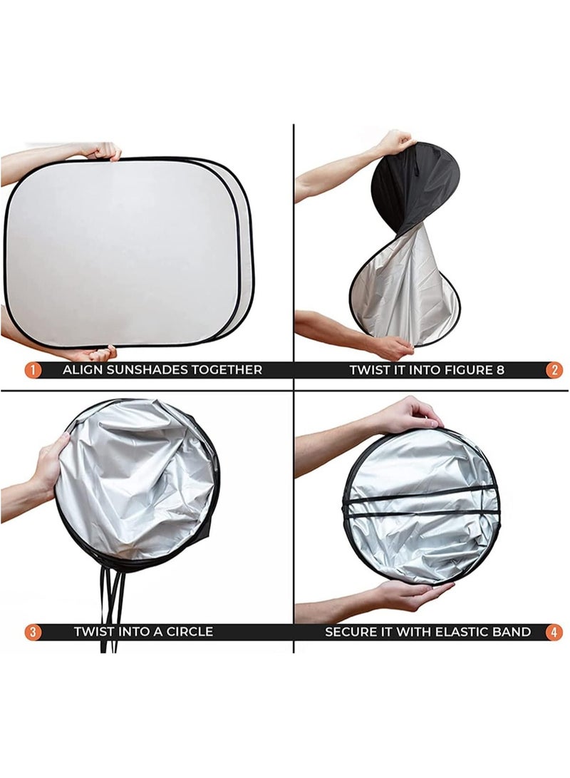 إي سي في في 2 قطعة من واقيات الشمس للزجاج الأمامي للسيارة مع حقيبة تخزين قابلة للطي للنافذة الأمامية للسيارة، واقي شمس تلقائي يحجب أقصى قدر من الأشعة فوق البنفسجية ويحافظ على برودة التصميمات الداخلية للسيارة (قياسي (60.96 × 73.66 سم) - Image 4