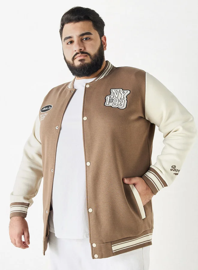 Splash FAV Plus Size Colourblock Varsity Jacket with Pockets and Long Sleeves