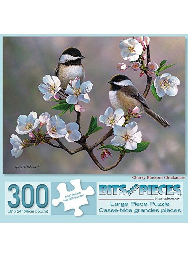Bits and Pieces 300 Large Piece Jigsaw Puzzle For Adults Cherry Blossom Chickadees 300 Pc Spring Birds Jigsaw By Artist Russell Cobane - Image 3