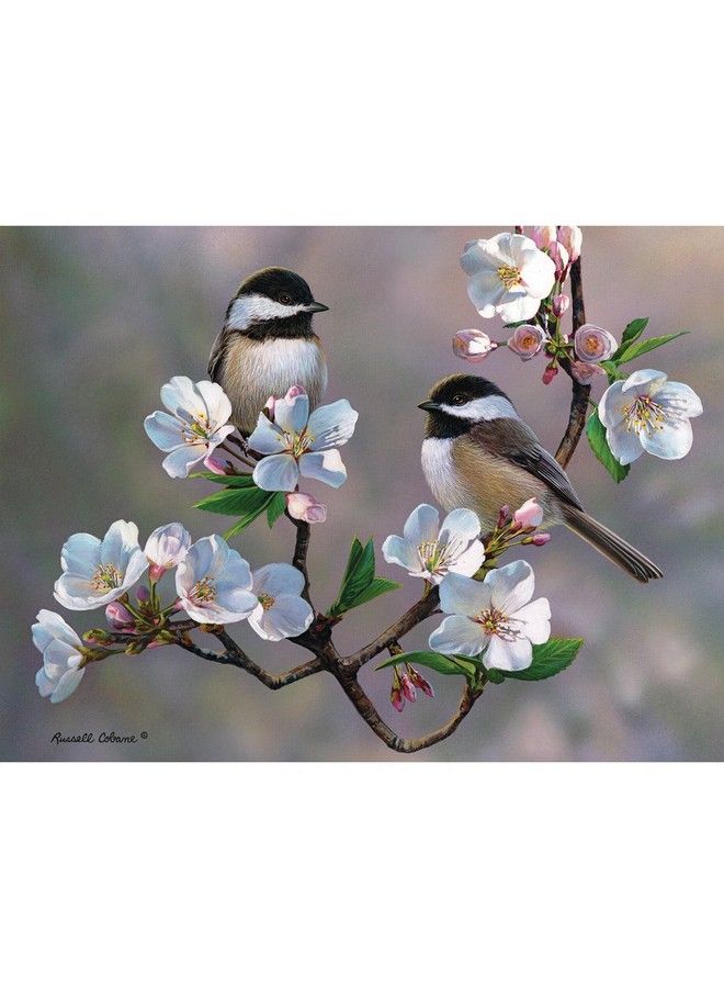 Bits and Pieces 300 Large Piece Jigsaw Puzzle For Adults Cherry Blossom Chickadees 300 Pc Spring Birds Jigsaw By Artist Russell Cobane - Image 2