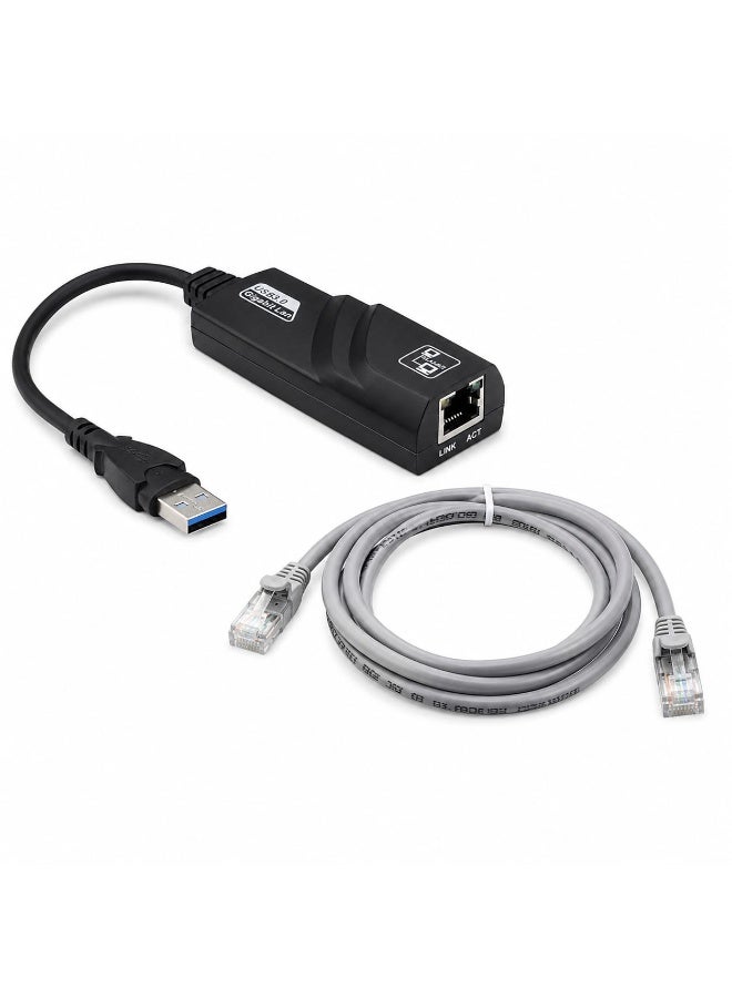 USB 3.0 to RJ45 Gigabit Ethernet Adapter with 1 Meter CAT5 Ethernet Cable, USB to LAN Network Adapter, 10/100/1000 Mbps, Plug & Play for Laptop, PC, Windows, Mac & Linux - Image 1