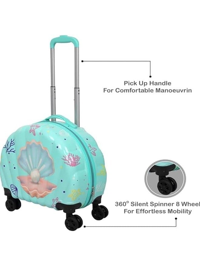 HARSEHAJ PRODUCTS Cute Shell Design Pearl Print Trolley Bag Suitcase for Children with Good Capacity with Roller Wheels-(Sea Green,pcs-1) - Image 4