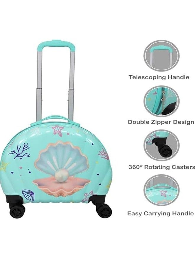 HARSEHAJ PRODUCTS Cute Shell Design Pearl Print Trolley Bag Suitcase for Children with Good Capacity with Roller Wheels-(Sea Green,pcs-1) - Image 2