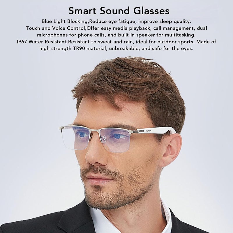 ASHATA Bluetooth Smart Audio Glasses, Blue Light Blocking Lenses Open Ear Speaker Glasses with Bluetooth 5.4, Mic & Speaker, Touch Voice Assistant - Image 3