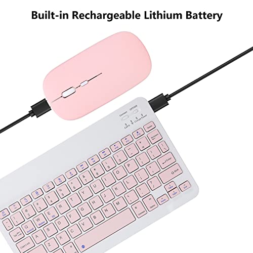 Acolarid Rechargeable Bluetooth Keyboard and Mouse Combo for iPad, Ultra-Slim Portable Wireless Mouse Keyboard for iPad Pro Air Mini iPhone Samsung Tablet Cell Phone Android, iPadOS/iOS 13 and Above (Pink) - Image 4
