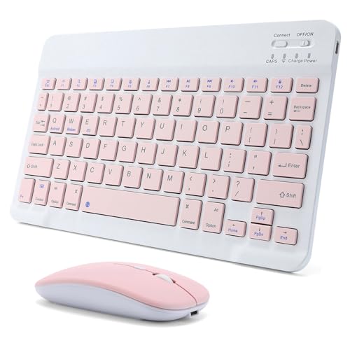 Acolarid Rechargeable Bluetooth Keyboard and Mouse Combo for iPad, Ultra-Slim Portable Wireless Mouse Keyboard for iPad Pro Air Mini iPhone Samsung Tablet Cell Phone Android, iPadOS/iOS 13 and Above (Pink) - Image 1
